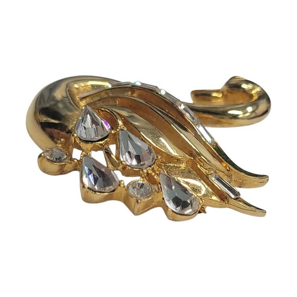 Vtg Swan Rhinestone Brooch Pin Gold Tone Crystal Details & Elegant Design - Picture 6 of 10